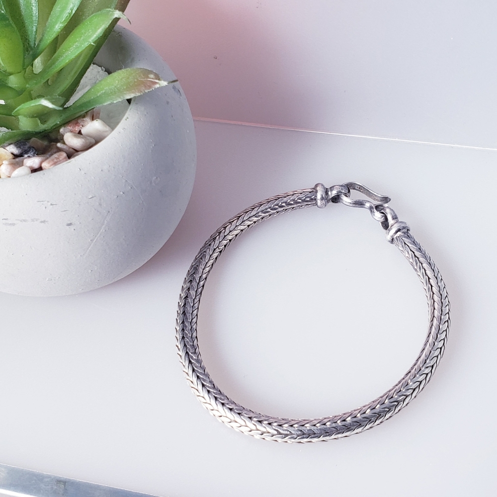 Vintage Sterling Silver Braided Bracelet Fish Hook Closure O/S